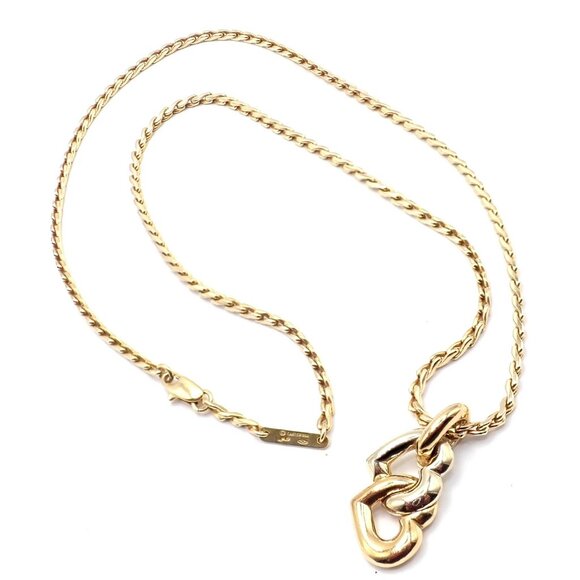 Authentic! Cartier 18k Yellow White Gold Double Heart Pendant Chain Necklace - Picture 7 of 11